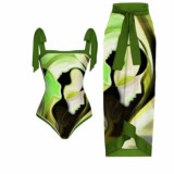 Damen-Bikini, einteilig, Netzrock, Badeanzug, zweiteiliges Set
