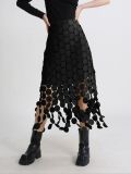 Women Fashion Embroidered Fringe Solid Skirt