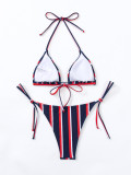 Damen-Bikini, gestreift, Schnürung, sexy, rückenfrei, Badeanzug