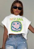 Damen Sommer-Print Kurzarm-T-Shirt mit Kapuze