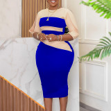 Women Africa Plus Size 3/4 Sleeve Color Block Bodycon Dress