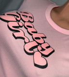 Damen Sexy Letter Pink Kurzarm-T-Shirt