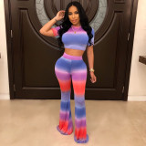 Women Tie Dye Gradient Top and Bell Bottom Pant Two-Piece Set