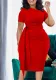 African Women Summer Short Sleeve Pleated Lace-Up Slash Shoulder Dress