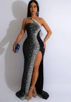 Women's Fashion Solid Color Beaded Sequin Sleeveless Maxi Dress