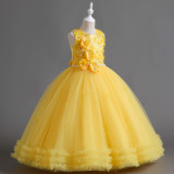 Children's Summer Girls Puff Show Dress Wedding Dress Embroidered Mesh Princess Dress