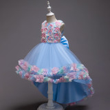 Kinderkleid, Mesh-Blumen-Laufsteg-Kleid, Schlepp-Prinzessin-Kleid, großes Kinder-Performance-Kostüm