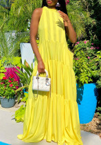 Kadın İlkbahar Yaz Düz Renk Kolsuz Gevşek Cep Salıncak Elbise