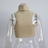 Short rib sleeveless top women's spring Summer style high collar sexy Crop vest