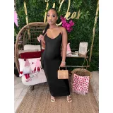 Women's Summer Kardashian Invisible Transparent Suspender Solid Color Long Dress