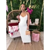 Women's Summer Kardashian Invisible Transparent Suspender Solid Color Long Dress