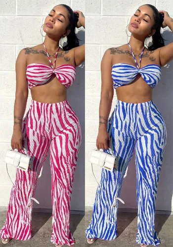 Women's Summer Crinkled Print Two-Piece Set