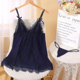 Sexy Dessous-Slip-Set in Übergröße, Spitzen-Straps-Nachtkleid