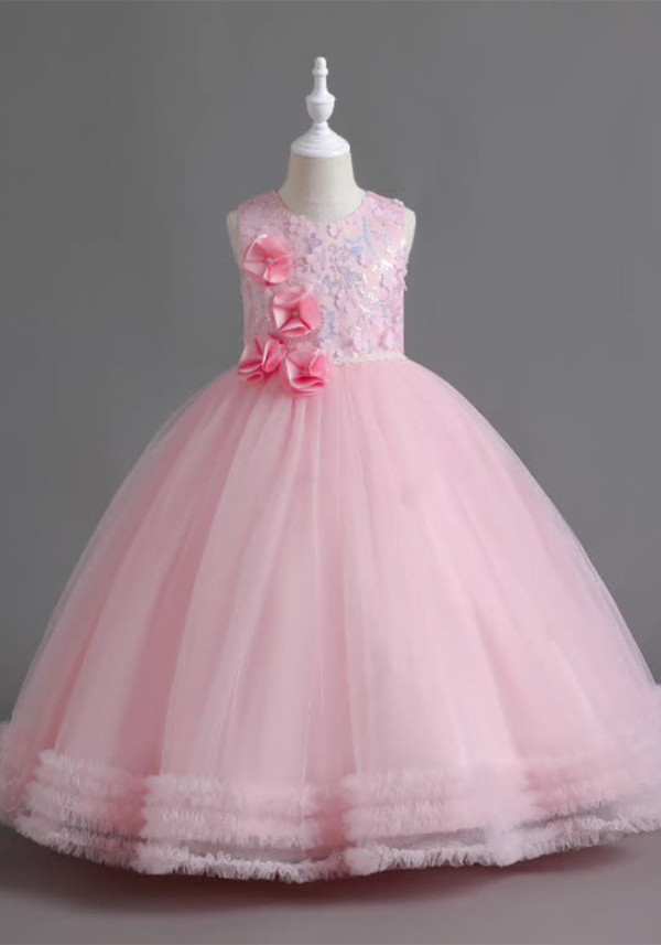 Kinder Sommer Mädchen Puff Show Kleid Hochzeitskleid bestickt Mesh Prinzessin Kleid