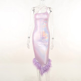 One-Shimmer-Kleid mit Farbverlauf und flauschigem Saum, schickes, sexy langes Damenkleid