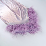 One-Shimmer-Kleid mit Farbverlauf und flauschigem Saum, schickes, sexy langes Damenkleid