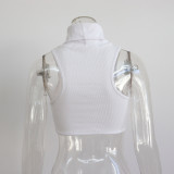 Short rib sleeveless top women's spring Summer style high collar sexy Crop vest