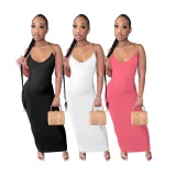 Women's Summer Kardashian Invisible Transparent Suspender Solid Color Long Dress