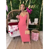 Women's Summer Kardashian Invisible Transparent Suspender Solid Color Long Dress