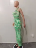 Women Ribbed Print Maxi Dress