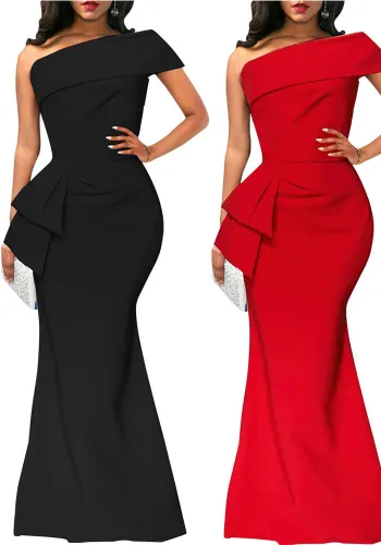 Women Sexy Solid One Shoulder Diagonal Irregular Dress
