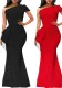Women Sexy Solid One Shoulder Diagonal Irregular Dress