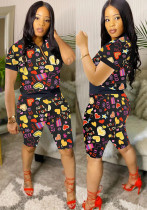 Women Printed Short Sleeve Top and Shorts Two-Piece Set