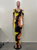 Sommer-Frauen-Druck-Tie-Dye-langes Kleid