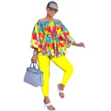 Plus Size Women Sexy Print Lace-Up Off Shoulder Two-Piece Set