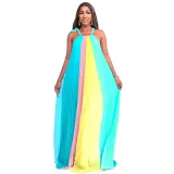 Women Sleeveless Backless Loose Pleated Dress