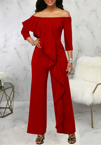 Dames sexy off-shoulder ruches jumpsuit