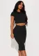 Women Sexy Solid Crop Top and Skirt Two-Piece Set