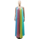 Women Sleeveless Backless Loose Pleated Dress