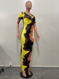 Sommer-Frauen-Druck-Tie-Dye-langes Kleid