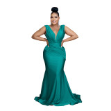 Women Solid V-Neck Sleeveless Pleated Maxi Dress