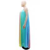 Women Sleeveless Backless Loose Pleated Dress