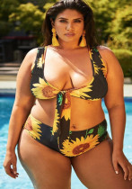 Plus Size Damen Sexy Bikini Tropischer Print Bademode Zweiteilig