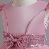 Children's Princess Dress Bow Knot Tutu Skirt One Year Dress Girls Wedding Dress Catwalk Piano Trailing Costume