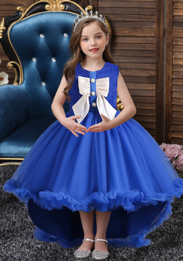 Prinzessin Kleid ärmellos Puff Mesh Rock Kinder Schwanz Kleid Schleife Mädchen Kindertag Leistung