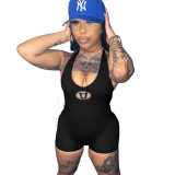 Sexy Damen-Overall mit tiefem Ausschnitt, tiefem Rücken, Neckholder, bedruckt, hohe Taille, figurbetonter Overall