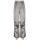 Solid Chic Drape Satin Low Rise Relaxed Casual Woven Pants