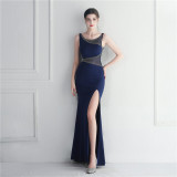 Beaded Mesh See-Through Bridesmaids Dinner Formal Long Evening Gown