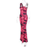 Vestido de tirantes finos con espalda baja y estampado de moda de verano para mujer