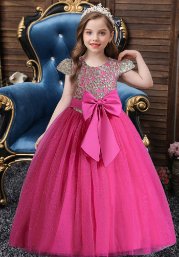Langes Kleid für Mädchen mittleren Alters und ältere Kinder, Mesh-Prinzessin-Bowknot-Kleid