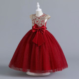 Langes Kleid für Mädchen mittleren Alters und ältere Kinder, Mesh-Prinzessin-Bowknot-Kleid