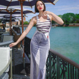 Ladies Summer Fashion Casual Printed U-Neck Sleeveless Slim Fit Dress