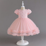 Girls' one-year-old dress princess dress flower girl short-sleeved tutu skirt flower mesh birthday skirt