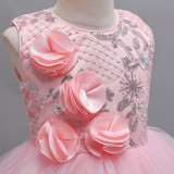 Ärmelloses Prinzessinnenkleid für Mädchen, Blumen-Trailing-Show-Abendkleid, 1. Juni-Show, Petit Mesh-Rock