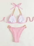 Bikini Sexy Chain Swimsuit Summer Lace-Up Low Back Two Pieces Set