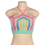 Summer women's sexy knitting contrast color Patchwork slim vest top